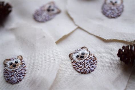 Tiny Embroidered Hedgehogs Sewing