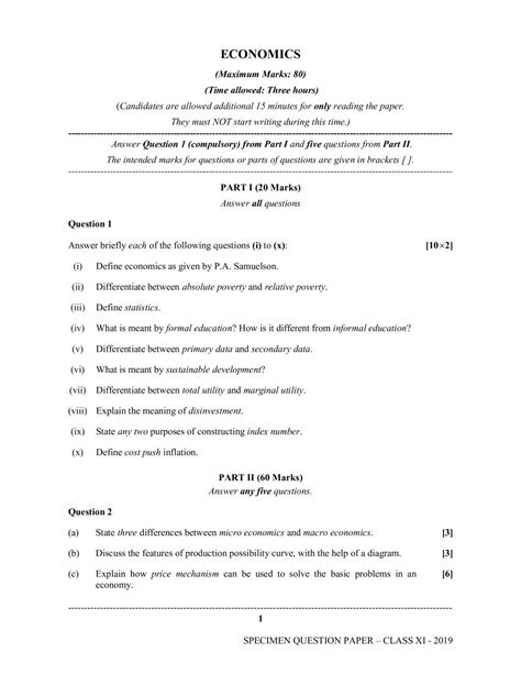 Isc Class 11 Economics Specimen Paper 2024 Pdf Oneedu24