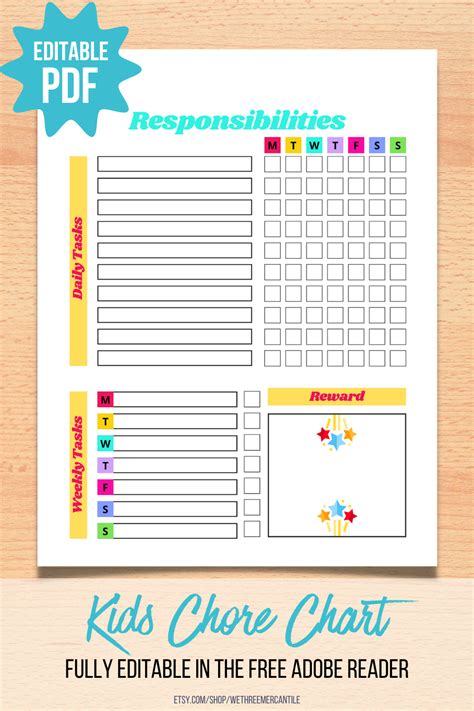 Responsibility Chart Chore Chart For Kids Printable To Do Etsy