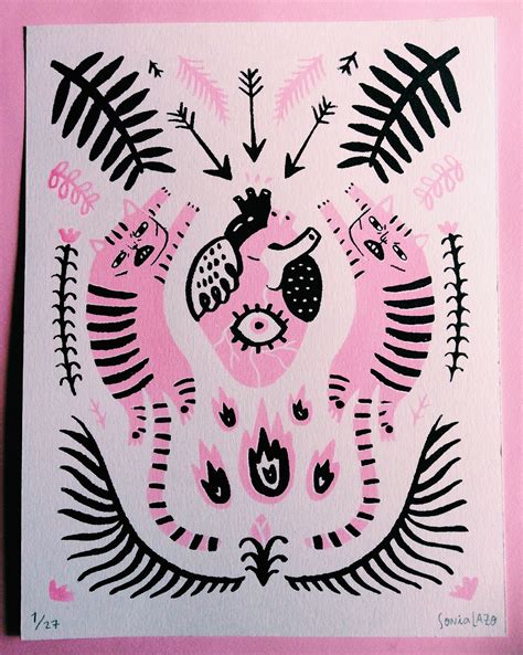 A Pink And Black Print On White Paper