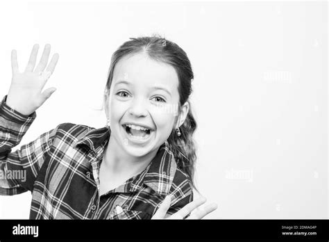 Portrait Of Smiling Girl Against White Background Stock Photo Alamy