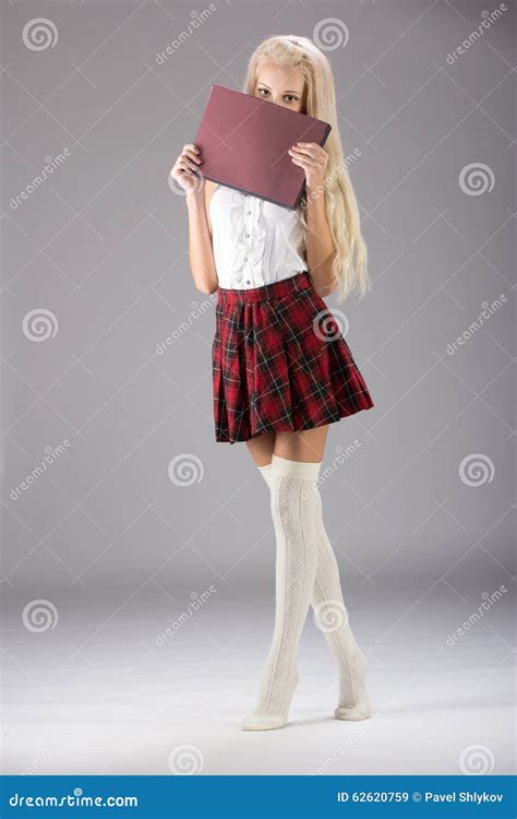 Lovely Girl In Plaid Short Skirt Stock Image Image Of Seductive Blond 62620759