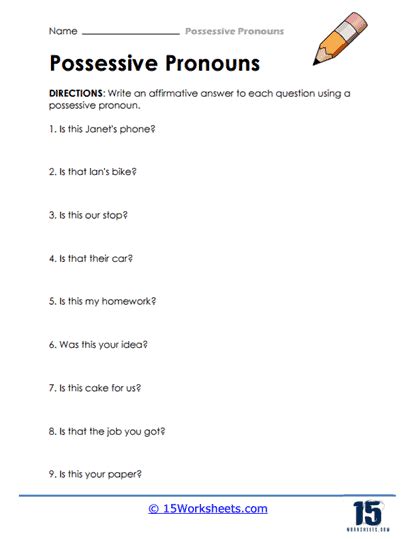 Possessive Pronouns Worksheets Worksheets Com