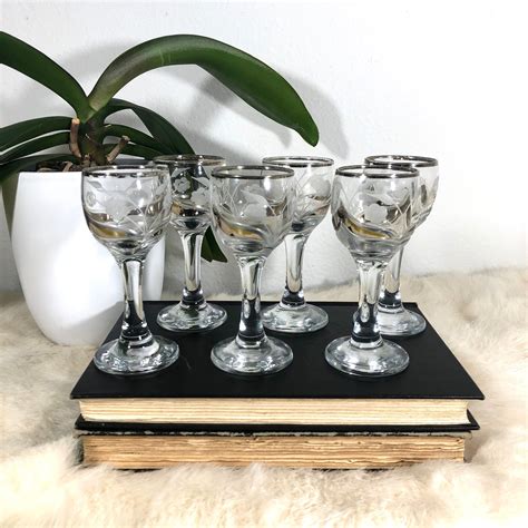 Darling Vintage Cordial Glasses Set Of 6 Silver Rimmed Etsy Wine Tasting Glasses Vintage