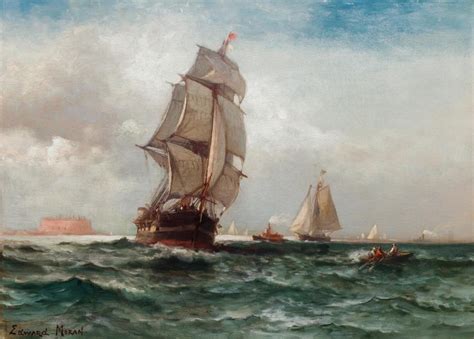 Lot Edward Moran American 1829 1901 Shipping Off Governors