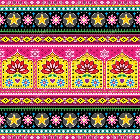 Indian Truck Art Floral Seamless Folk Art Pattern