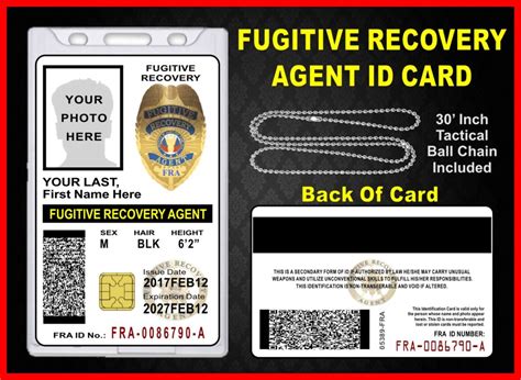 Fugitive Recovery Agent Id Card Fra Custom With Your Photo And Logo