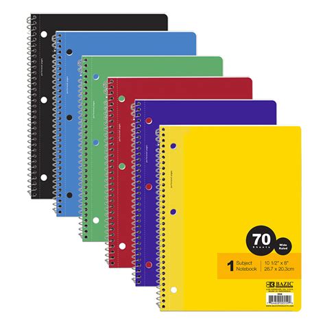 Bazic Notebook Wide Ruled 1 Subject Spiral 70 Sheets Spiral Notebooks