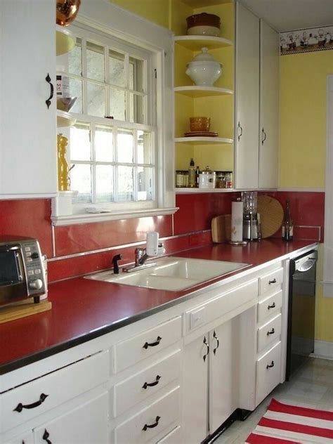 Vintage steel kitchen cabinetry old houses under $50k. Love the red counter! | Retro kitchen, Vintage kitchen ...
