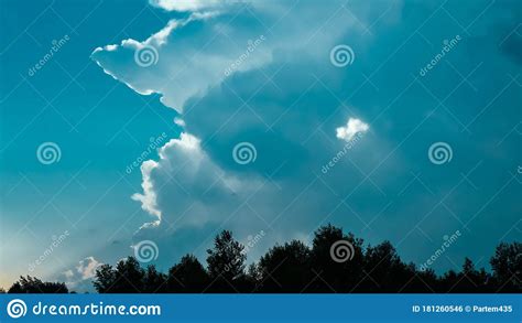 A Dark Blue Cumulonimbus Cloud With Silver Lining Dark Thunderstorm