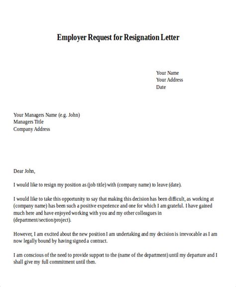 Free Resignation Letter Templates In Pdf Ms Word