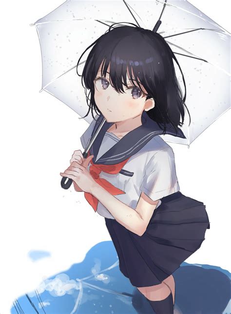 Anime Anime Girls Oyuyu Dark Hair Umbrella School Uniform Wallpaper