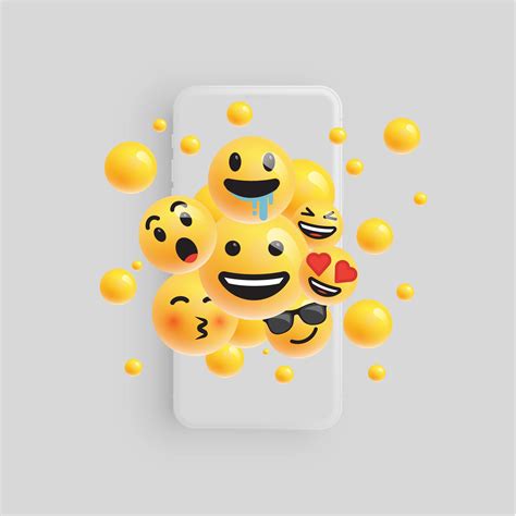 3d And Different Kinds Of Emoticons With Matte Smartphone Vector