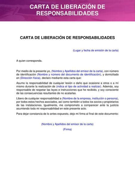 Modelos Carta De Liberación De Responsabilidades Udocz