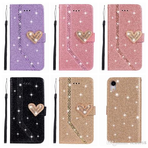Heart Sparkle Leather Wallet Cases For Iphone 13 Pro Max Mini 12 11 Xr