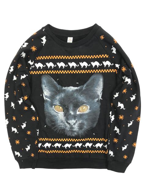 Womens Black Cat Light Up Halloween Sweatshirt Sweat Shirt Walmart