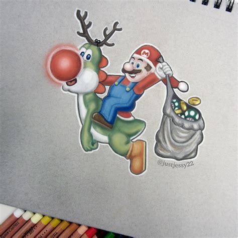 Mario And Yoshi Christmas Drawing By Jessyg22 On Deviantart