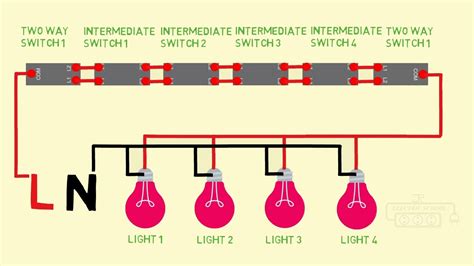 Intermediate Switch And Two Way Switch Multiple Light Connection Youtube