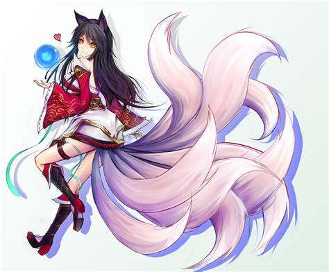 Ahri League Of Legends Animal Ears Black Hair Foxgirl Heart Hllro