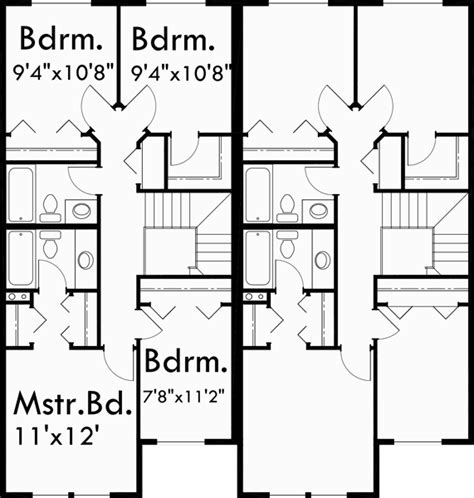 Upper Floor Plan For D 318 Two Story Duplex House Plans 4 Bedroom