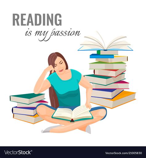 Reading My Passion Poster With Woman Among Book Vector Image