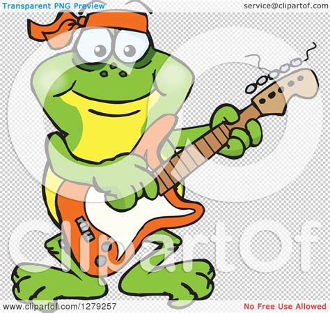 Clipart Of A Happy Frog Playing An Electric Guitar Royalty Free