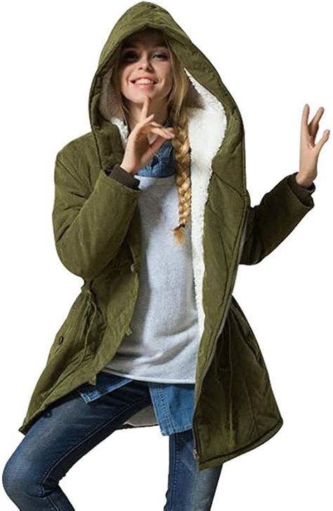 Calvinbi Damen Shearling Jacke Kunstfell Teddyfell Warme Winterjacke Mit Kapuze Cord Kurz Parka