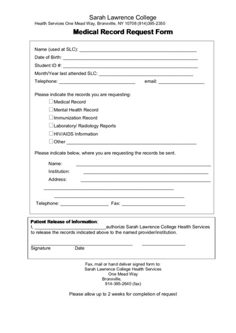 Medical Record Request Form Printable Pdf Download