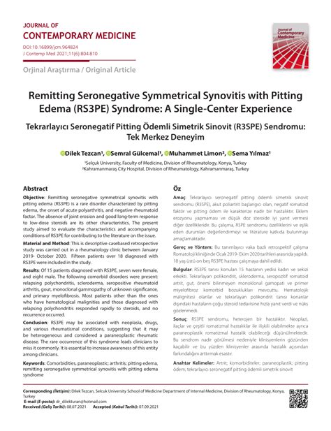 Pdf Remitting Seronegative Symmetrical Synovitis With Pitting Edema