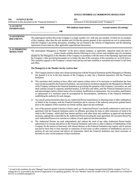 Single Member Llc Borrowing Resolution Fill And Sign Printable