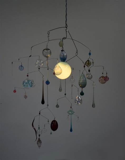 Hanging Mobile With Illuminated Blue Glass Orb 30 X 36 2 Hanging