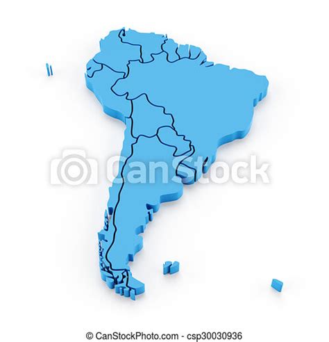 Extruded Map Of South America With National Borders 3d Render Canstock