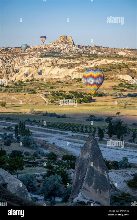 Cappadocia Turkey Europe Aerial View Of Uchisar Ancient Town Of
