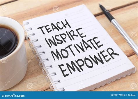 Teach Inspire Motivate Empower Text Words Typography Written On Paper