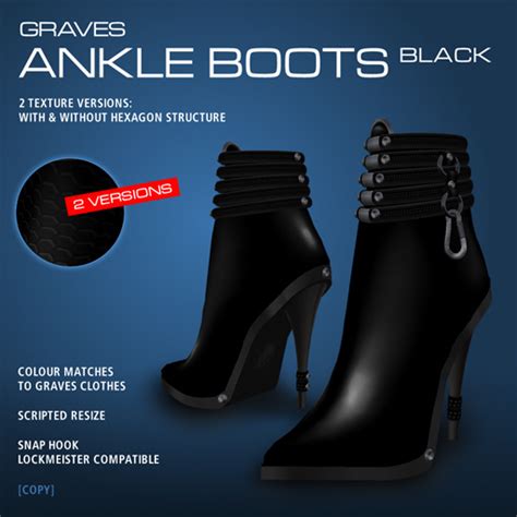 Second Life Marketplace Graves Ankle Boots Black Leather Latex