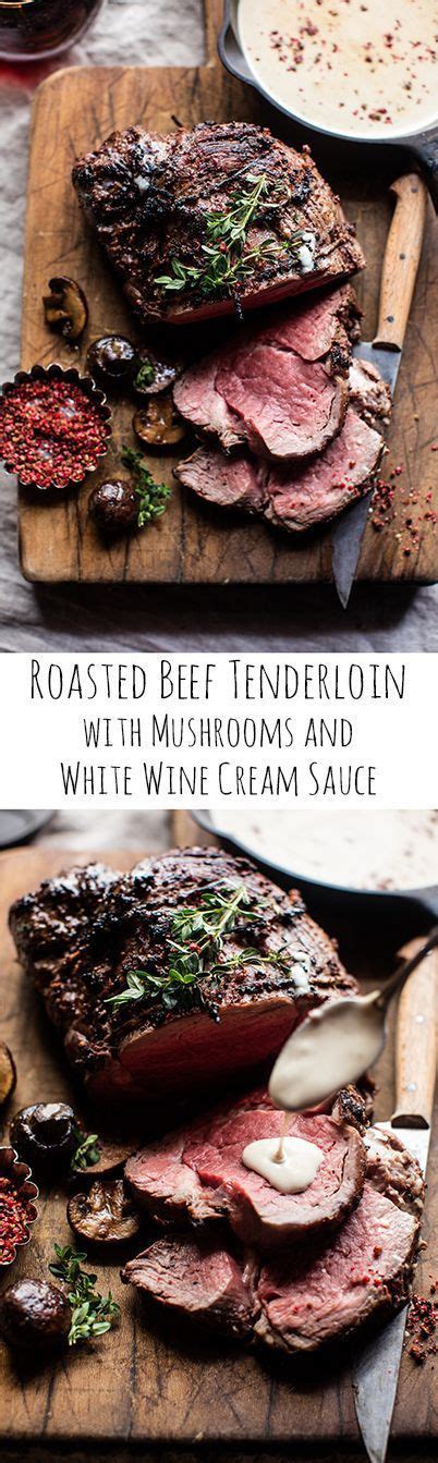Soy sauce, button mushrooms, beef tenderloin, shallots, butter. Roasted Beef Tenderloin with Mushrooms and White Wine Cream Sauce | Recipe | Beef recipes, Food ...