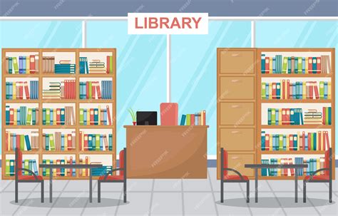 Premium Vector Public Library Interior Stack Of Book On Bookshelf Flat
