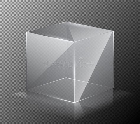 Vector Illustration Of A Realistic Transparent Glass Cube On A Gray