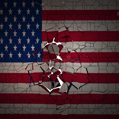 Brick Wall With Us Flag Breaking In Ruins Stock Illustration
