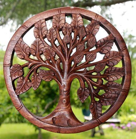 Tree Of Life Wall Art Plaque Panel Hand Carved Wood Wall Sculpture