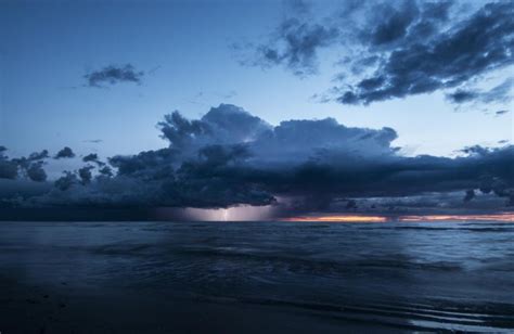 Sea Lightning Clouds Storm Evening Wallpapers Hd Desktop And