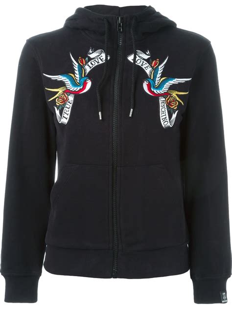 Lyst Love Moschino Embroidered Bird Patch Hoodie In Black