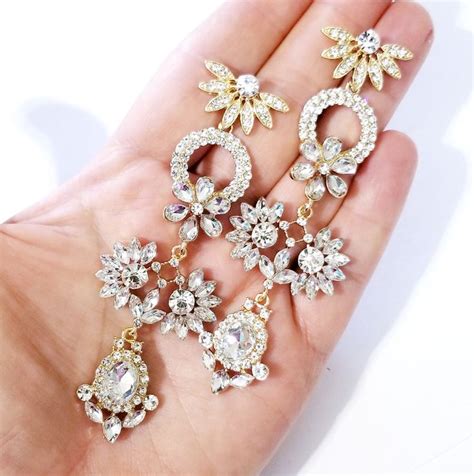 Chandelier Drop Earrings Rhinestone Bridesmaid Earrings Prom Etsy