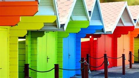 Desktop Wallpaper Beach Colorful Huts Sand Summer Hd Image Picture