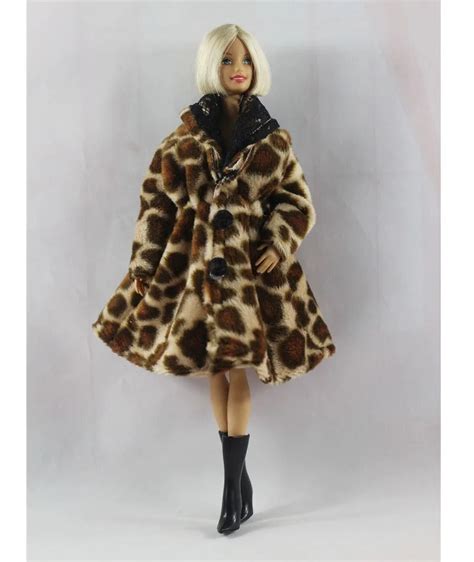 fashion leopard winter fur coat for barbie dolls clothes long dress