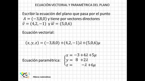 26 Ecuación Vectorial Y Paramétrica Del Plano Youtube