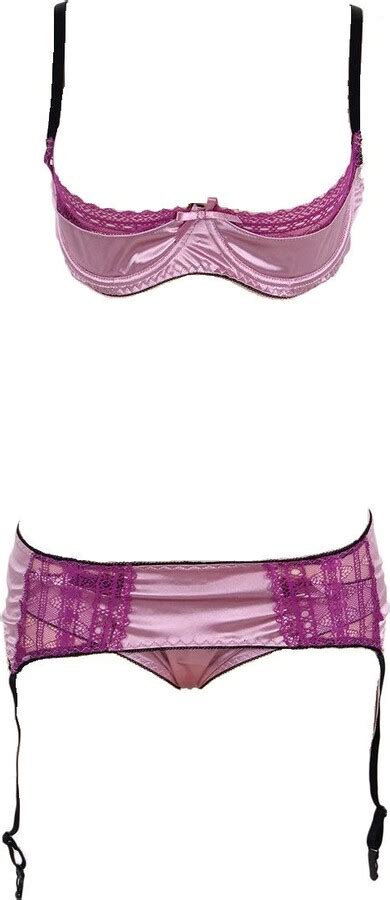 Intimate Fantasies Sexy Pink Cupless Bra Thong Suspender Belt Open Cup Size