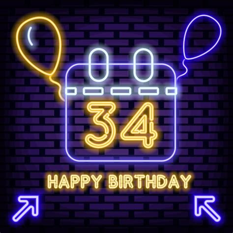 Premium Vector 34th Happy Birthday 34 Year Old Neon Sign Neon Script
