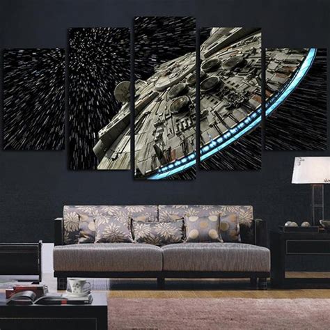 Star Wars Movie Millennium Falcon Framed 5 Piece Panel Canvas Wall Art