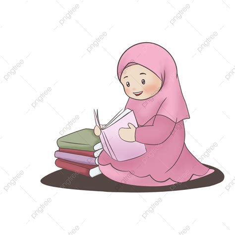 Kartun Hijab Gadis Membaca Buku Gadis Jilbab Bacaan Book Png